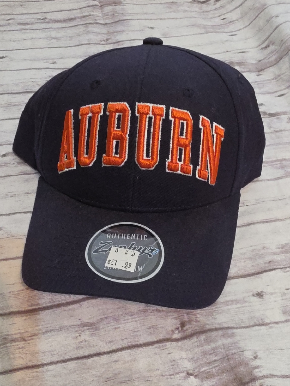 Zephyr Navy Baseball Cap with Orange Auburn Embroidery